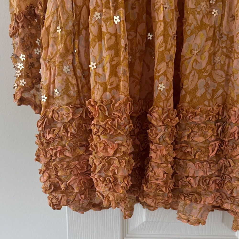 Free people ruffled dress with flower sequins new with tag - Picture 2 of 4